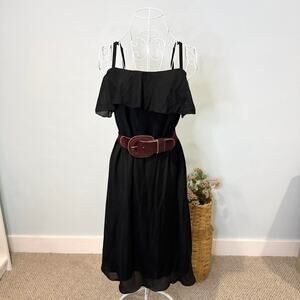 Stunning 90s dknyc vintage silky y2k black slip dress with mermaid ruffle